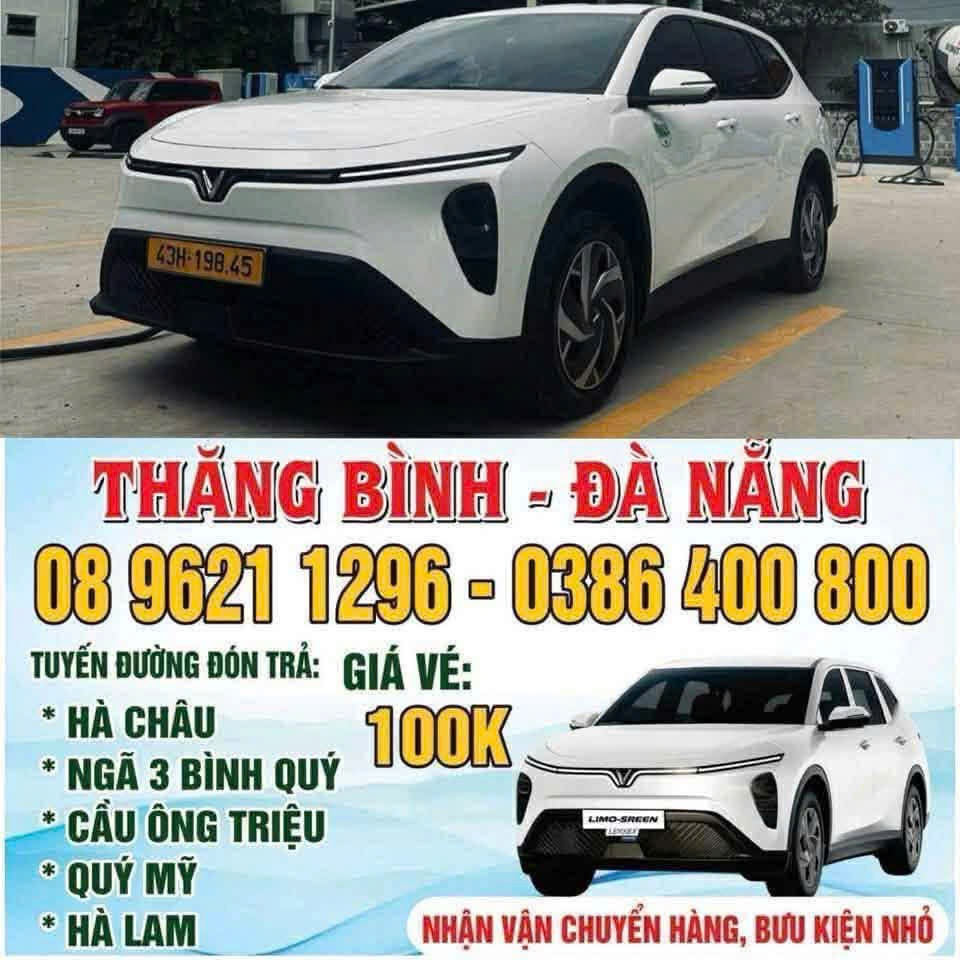 Xe ghép Thăng Bình Đà Nẵng giá cố định 100k/người Nhà Xe Nghĩa Hà Lam đội xe 20 chiếc VinFast Limo Green